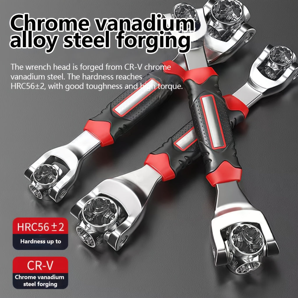 1-Pack 8-in-1 Multifunctional Torx Wrench, Chrome Vanadium Steel, Non-Slip Grip, Multi-Head Rotary Repair Tool for Car Tire Removal, HRC56+2 Hardness, with Anti-Slip Handle