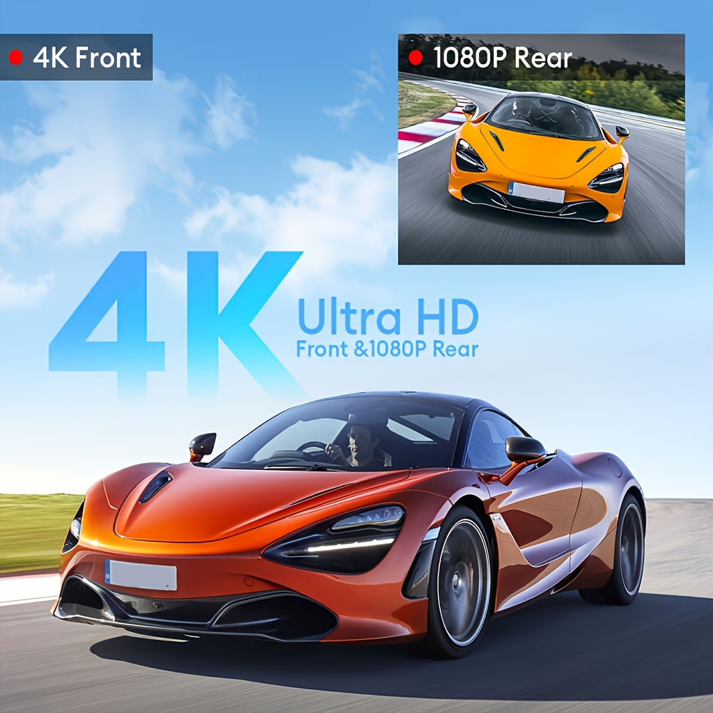 5K M580 Dual Dash Cam - 4-Inch Touch Screen, 150°+140° Wide Angle, 4K Front and 1080P Rear Cameras, Built-in 5G WiFi, GPS, Time-Lapse, 4 Advanced Parking Modes, Screensaver Optional, Easy Installation, Universal Fit for Car