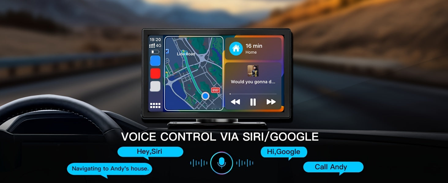 9'' 4K Wireless CarPlay & Android Auto Touchscreen Carabc with Dash Cam, GPS Navigation, Mirror Link, FM, Voice Control