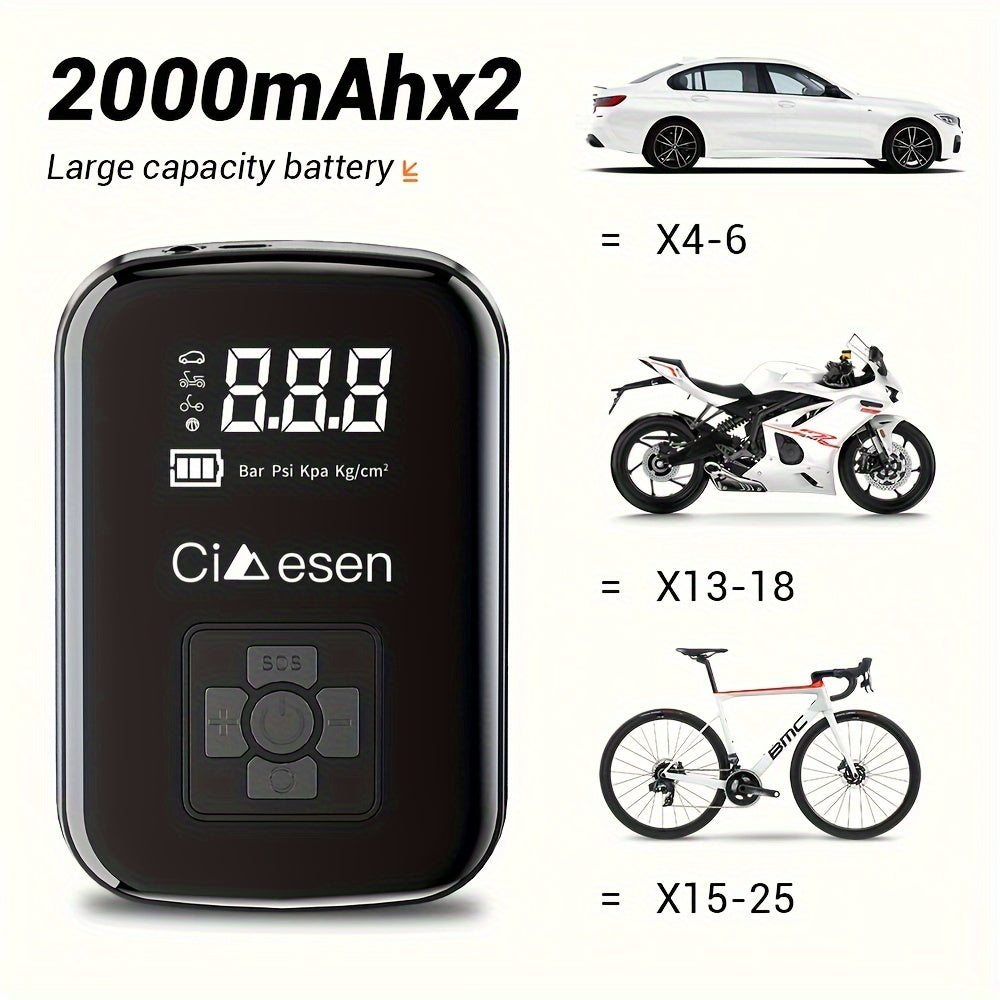 1pc Portable Tire Inflator with Digital Display - Fast Cordless Air Compressor, USB Rechargeable, Multi-Function Nozzle Adapter, Long-Lasting Lithium Battery for Car, Motorcycle, Bicycle Tires & Balls - Auto Parts, Tire Infla