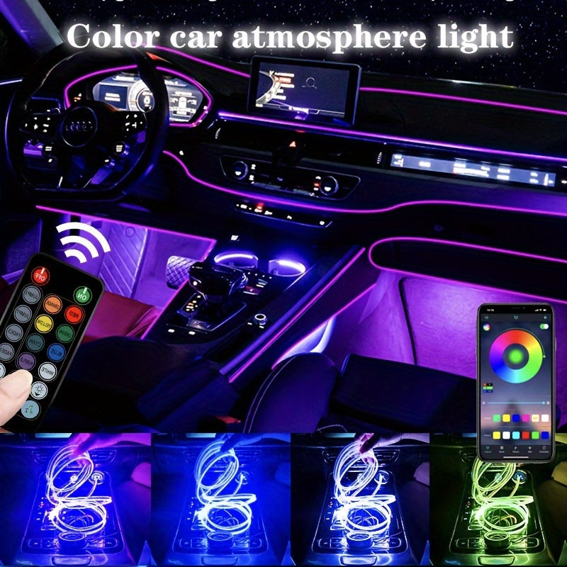 Interior Car LED Strip Lights With Wireless APP And Remote Control, 5 In 1 Ambient Lighting Kits With 236 Inches Fiber Optic, 16 Million Colors Car Neon Lights, Sync To Music