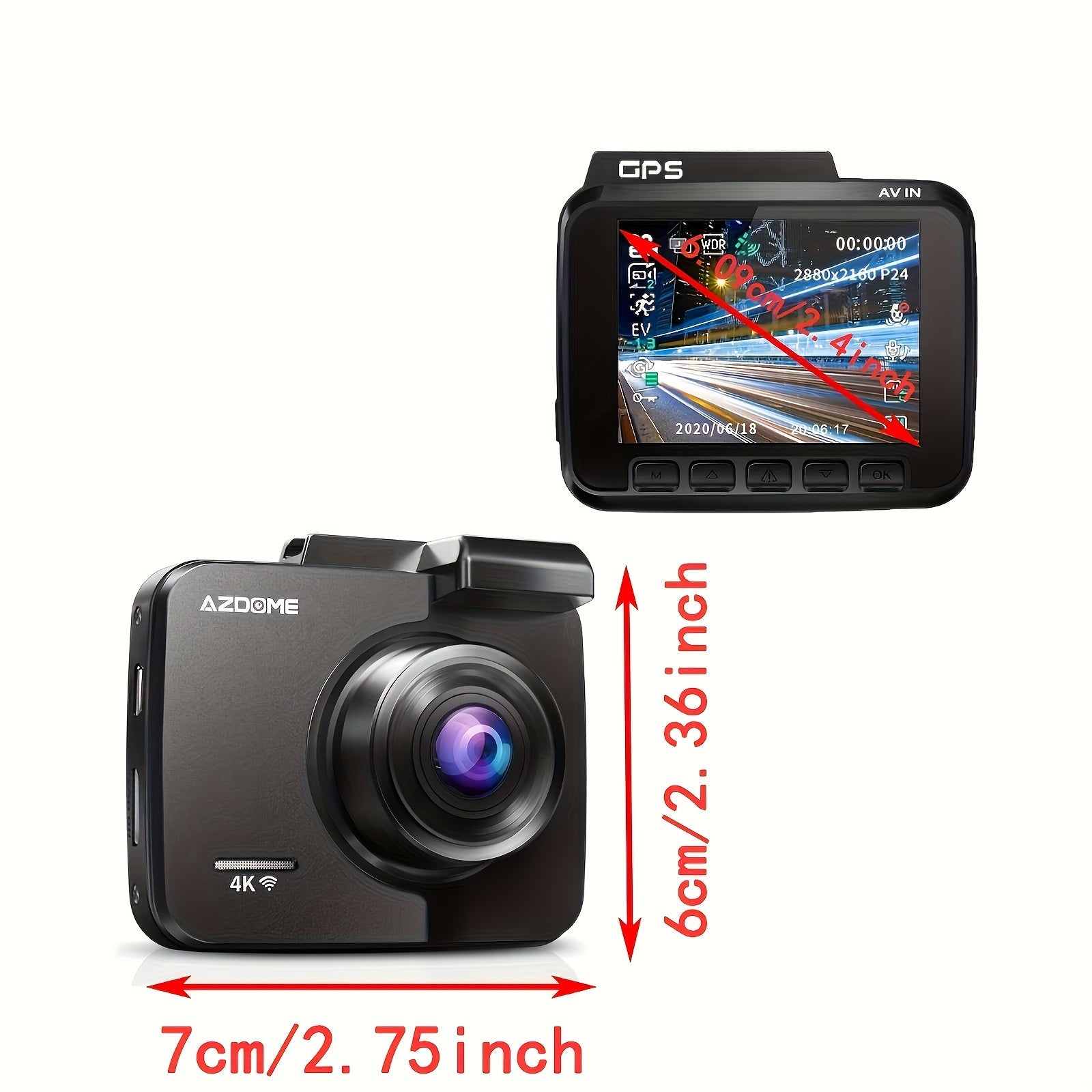 AZDOME GS63H Pro 4K Dash Cam Front And Rear, Built-in GPS, Speed, 5G WiFi Dash Camera For Cars, 2160P UHD 30fps Dashcam With APP, 2.4" IPS Screen, WDR, 64GB Card Included, Super Night Vision, 24H Parking Mode