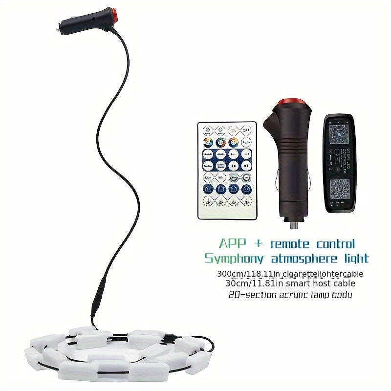APP Remote Control Dual Control Car Atmosphere Lamp Interior Car Led Lights With Remote Music Sync Color Change RGB Rear Window Car Lighting Chasing Snake Streamer Rhythm Led Lamp With Car Charger 12V
