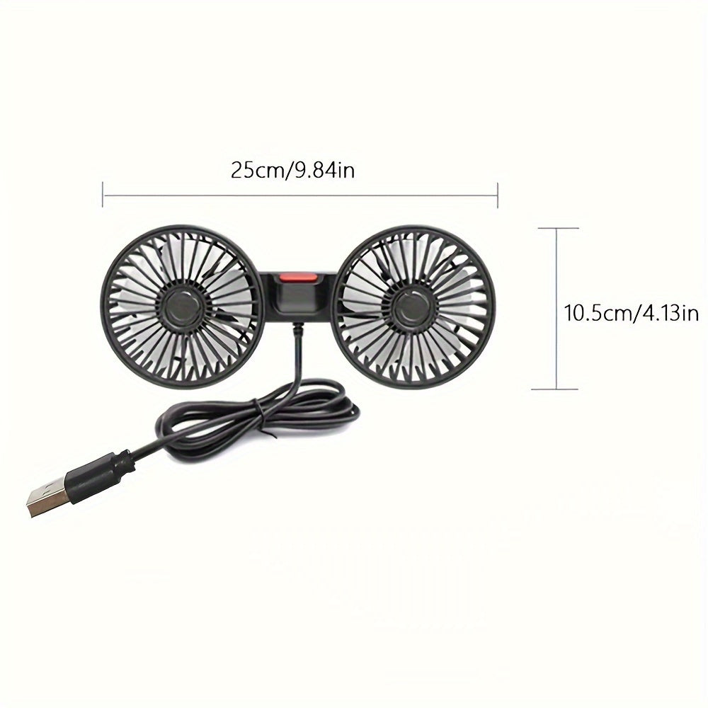 1pc High-Power Dual-Head Car Fan - 360° Rotating Ventilation, Quiet Operation & Secure Clip-On Base - Ideal for Vehicle & Home Use