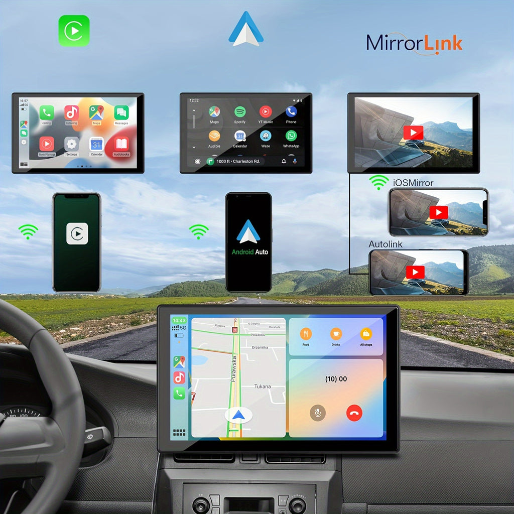 9 Inch Wireless Car Stereo Compatible With Car Play And Android Auto, 9 Inch HD Portable BT Car Play Touch Screen For Car, Backup Camera(Optional), Car Play For All Cars, GPS Navigation, Car Audio Receivers With BT, Airplay,