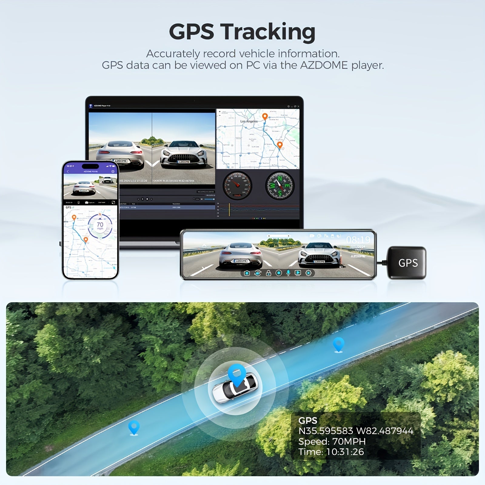 AZDOME 12" 4K Mirror Dash Cam, 4K Mirror Dash Cam with Touch Screen, Front And Rear, Rearview Mirror Camera, Split-Screen Display Rear View Mirror Camera, Dual Dash Camera for Cars, Night Vision, Parking Monitor, 64GB Card &