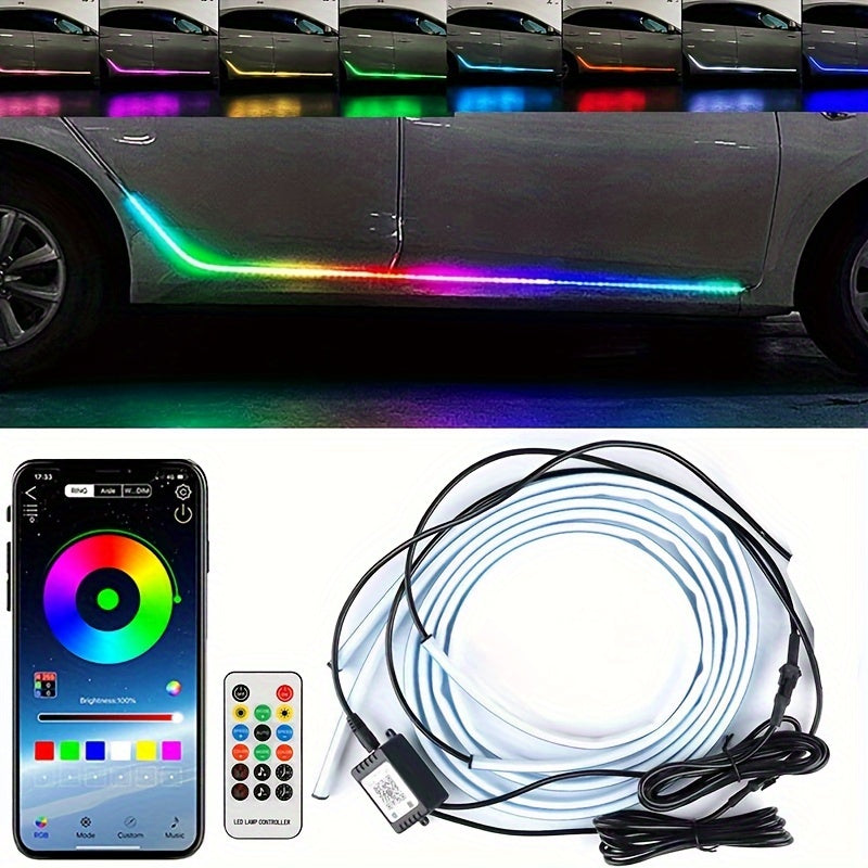 2PCS RGB Car LED Light Strip, Exterior Side Door Skirts Ambient Lighting Dreamcolors, Car Atmosphere Lights, 20 Music Modes, App Control Waterproof Neon Lighting Kits For Cars, SUVs, Trucks12V