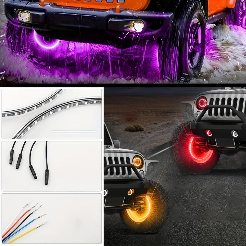 4pcs Universal Phantom Color Flow Car Led Wheel Light Burst Flash Wheel Light Colorful Wheel Light Combo RGB Wheel Ring