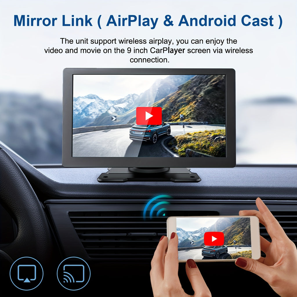 Car Play And Android Auto, 9-inch Portable Car Play Screen With 1080p Backup Camera, Car Audio Receiver With GPS Navigation,, Mirror Link For All Vehicles Free Hands Safe Driving