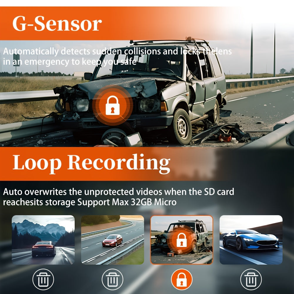 [FOXGOD] 2.5D Curved Touch Screen Dash Cam, FHD1080P Front And Rear Camera, Car Driving Recorder With 4.79 Inch Large Screen, 170° Wide-angle Lens, Night Vision Black Box, Loop Recording, Parking Monitor, G-sensor, WDR, Supp