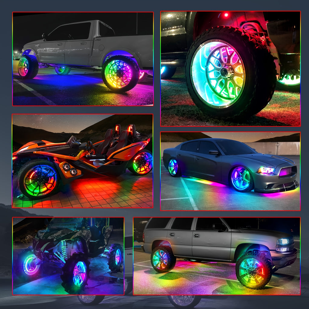 4pcs Universal Phantom Color Flow Car Led Wheel Light Burst Flash Wheel Light Colorful Wheel Light Combo RGB Wheel Ring