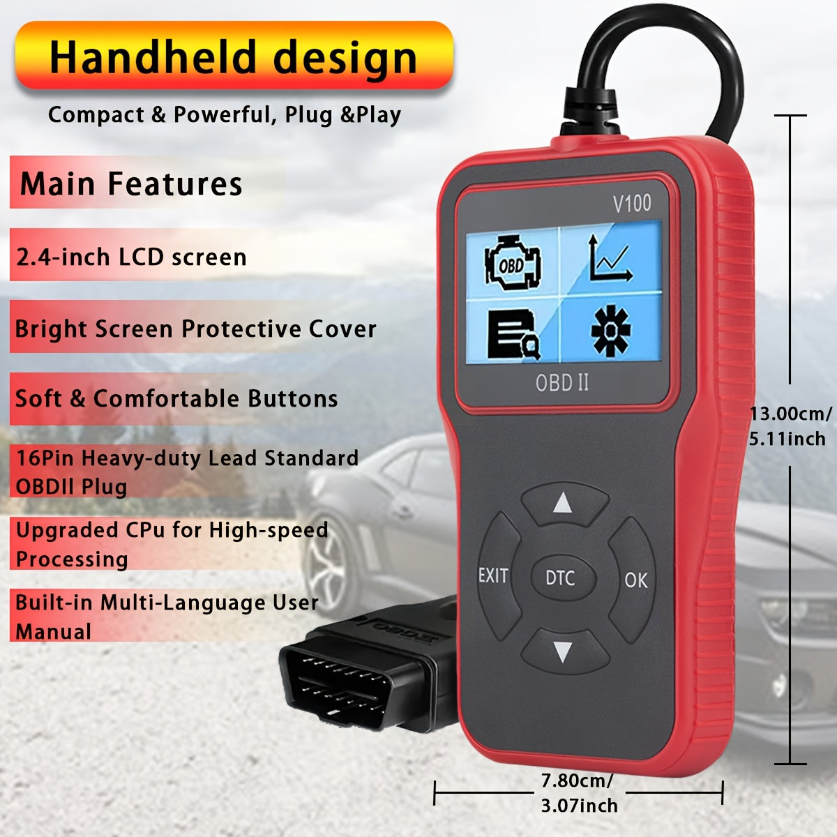 Car OBD2 Diagnostic Scanner Code Reader Engine Fault Code Reader Scanner Can Diagnose Scan Tool For All OBD II Protocol Cars Since 1996, Read Code Erase Code Battery Test Data Stream