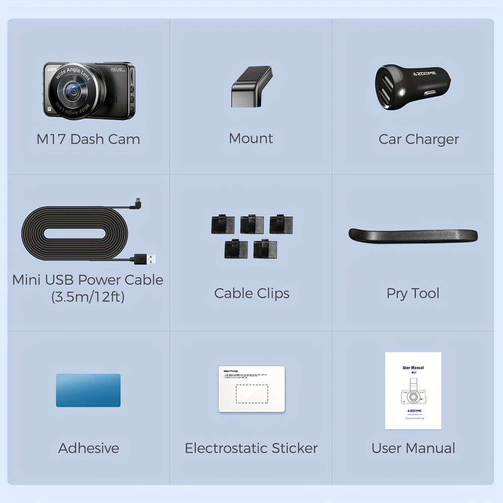 3-Inch Large Screen M17 HD 1080P Front Dash Cam - 6-Glass Lens Super Night Vision, 150° Adjustable View Angle, ADAS, WiFi, Time Lapse Video, G-Sensor, Endless Loop Recording, Parking Mode, Super Capacitor, Simple Installatio