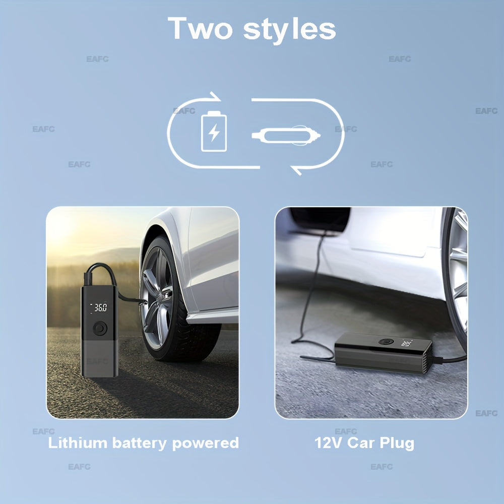 Portable Electric Car Tire Inflator Pump, USB Charging with Digital Display, Rechargeable Lithium Battery, LED Light, for Car Bike Motor Balls, ≤36V Operating Voltage, USB Type-C Connector, 1500mAh Capacity