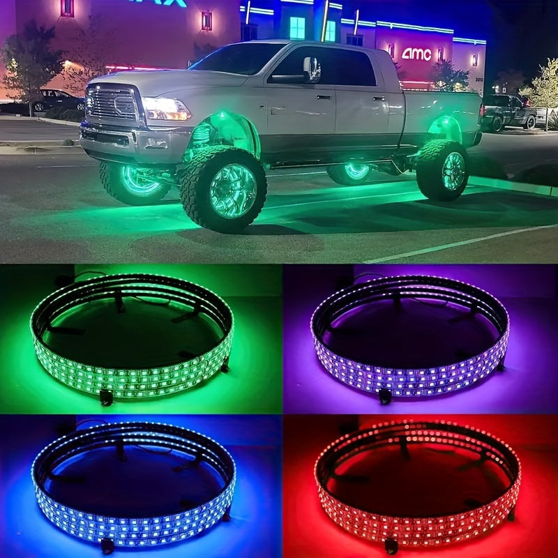14.5 "Dream Color Chase Rim Lights, Wireless Remote Control, Christmas Decorations, Flashing Led Wheel Lights, Car LED Neon Lights With Music Synchronization, Car High Brightness Neon Set, Car Rim Ambiance Light Strip, Decora