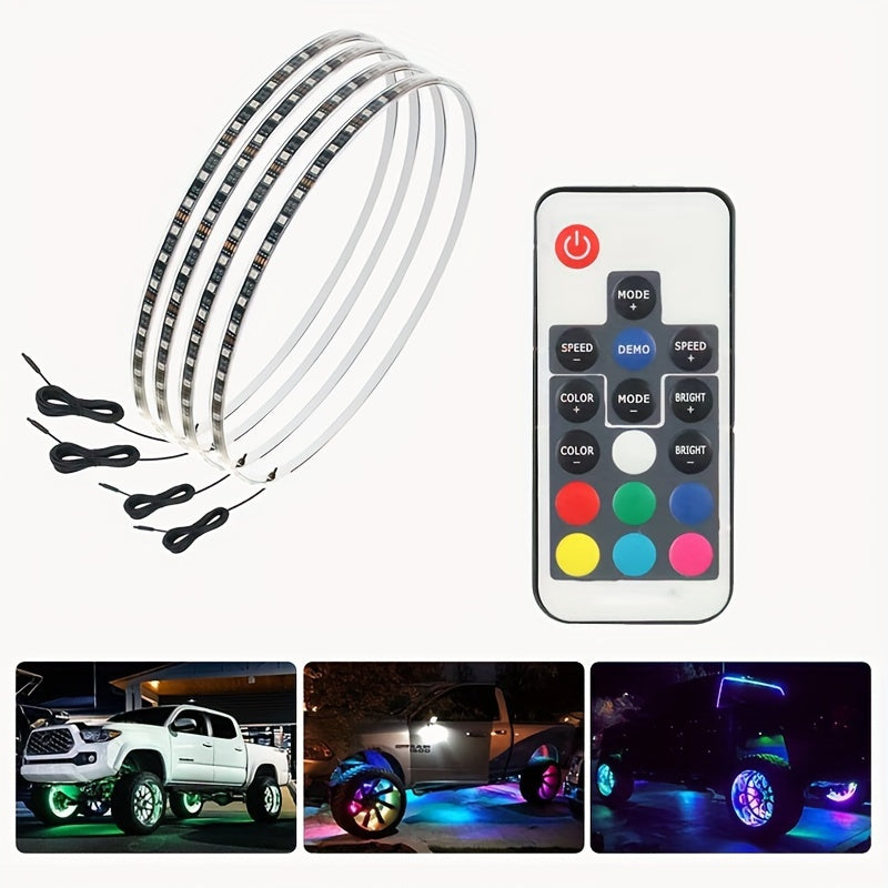 4pcs Universal Phantom Color Flow Car Led Wheel Light Burst Flash Wheel Light Colorful Wheel Light Combo RGB Wheel Ring