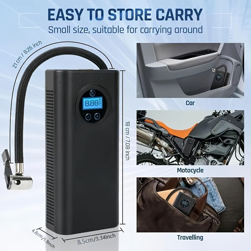 1pc Digital Tire Inflator Air Compressor, 150PSI Automatic Shut-Off Quick Inflation Pump with USB, Battery-Powered, ≤36V, for Car, Bicycle, Electric Bike, Ball Tires - Rechargeable Lithium Polymer Battery