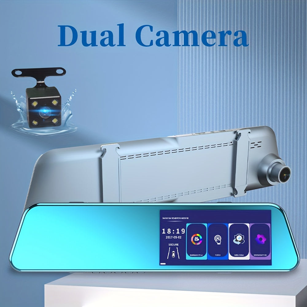 1080P Full HD Dual Dash Cam with 5.0" Touch Screen, Front 120° Wide Angle, Rear 720P Camera, Adhesive Mount, Touch Control, PC Compatible, Drivers Side Orientation, Car Plug Power, Universal Driving Fit, 180mAh Lithium Polym
