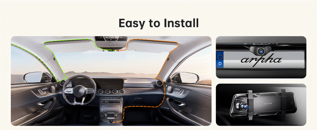 10'' Rear View Mirror Full Touch Screen Mirror Dual Camera Dash Cam, Dash Cam Front 1080P And Rear 720P, App Control With WiFi And GPS, English Voice Control, WDR Super Night Vision, Parking Mode(Need To Connect Mini 3-lead H
