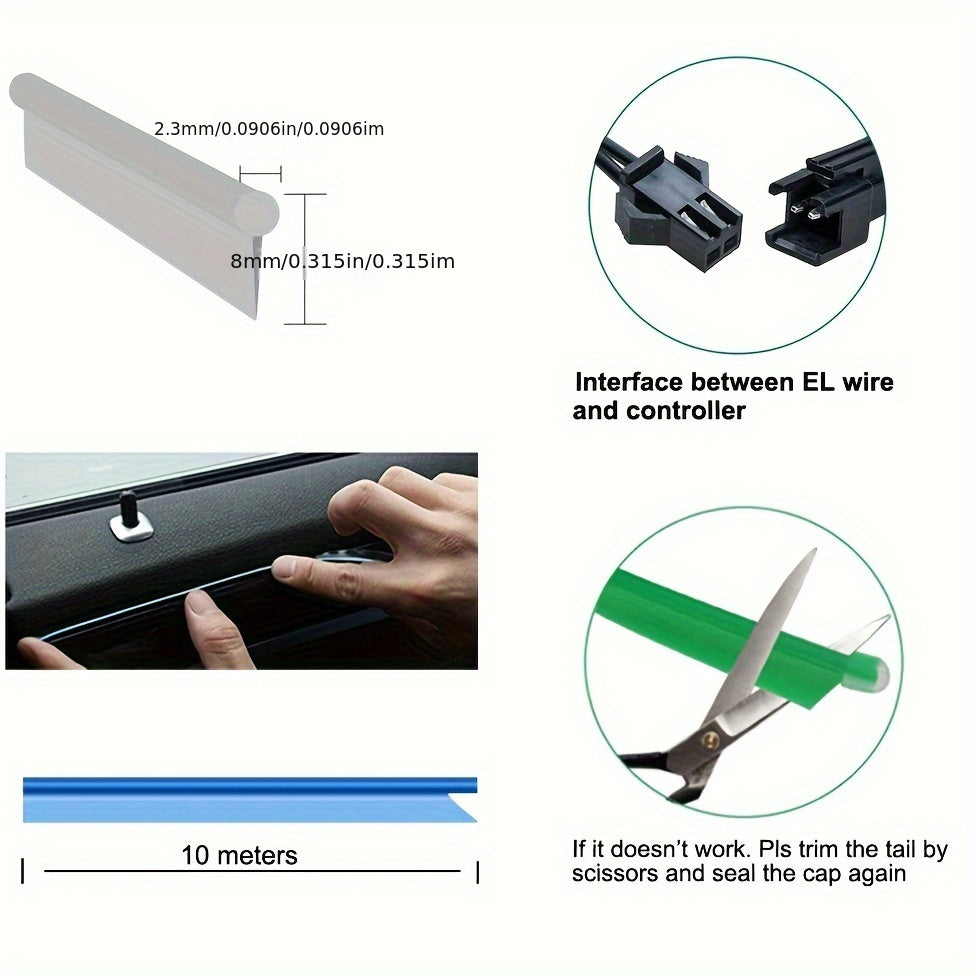 El Wire Pink  Interior Car LED Strip Lights, 10M Neon Wire USB 5V with Fuse Protection for Automotive Car Interior Decoration with 6mm Sewing Edge