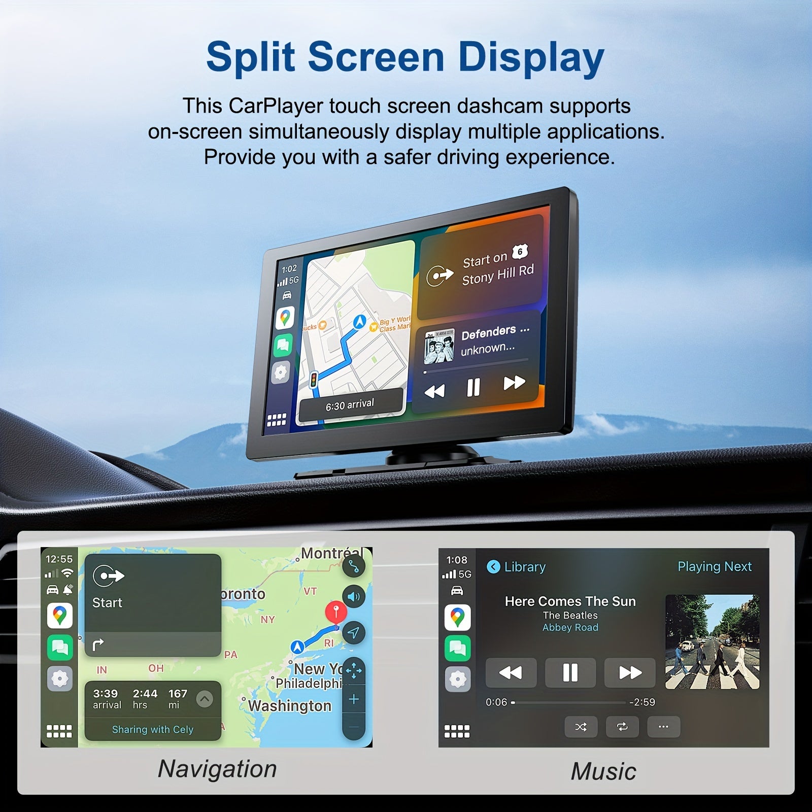 Car Play And Android Auto, 9-inch Portable Car Play Screen With 1080p Backup Camera, Car Audio Receiver With GPS Navigation,, Mirror Link For All Vehicles Free Hands Safe Driving