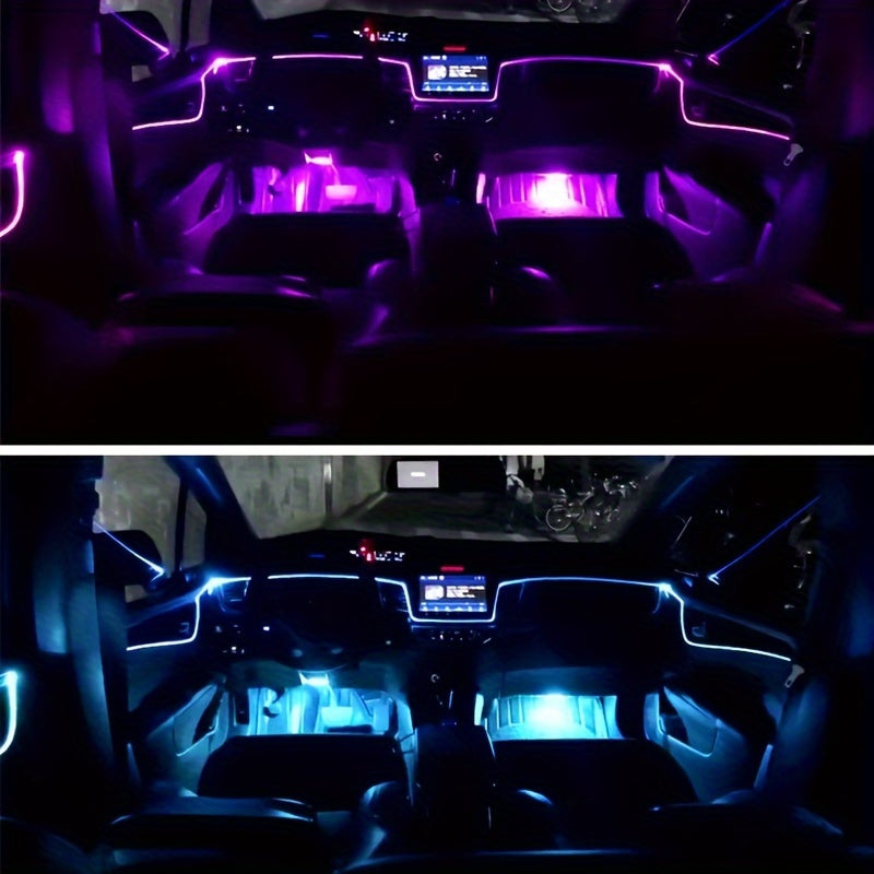 1 Set Interior Car LED Strip Lights, Kit with Wireless App, RGB 5 in 1 Ambient Lighting Kits with 236 inches Fiber Optic, 16 Million Colors Car Neon Lights, Sync to Music, Universal 5V 12V
