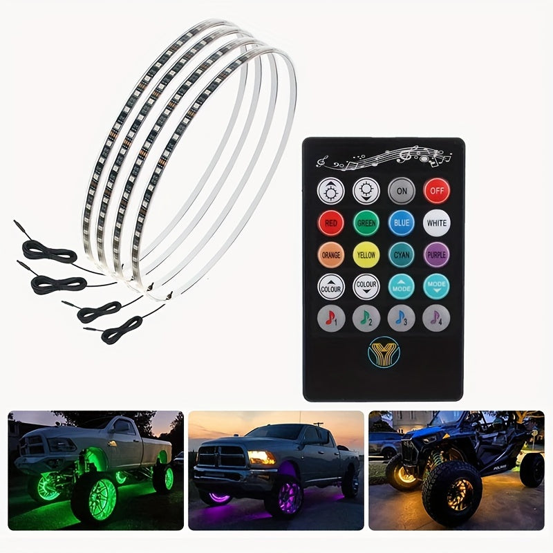 4pcs Universal Phantom Color Flow Car Led Wheel Light Burst Flash Wheel Light Colorful Wheel Light Combo RGB Wheel Ring
