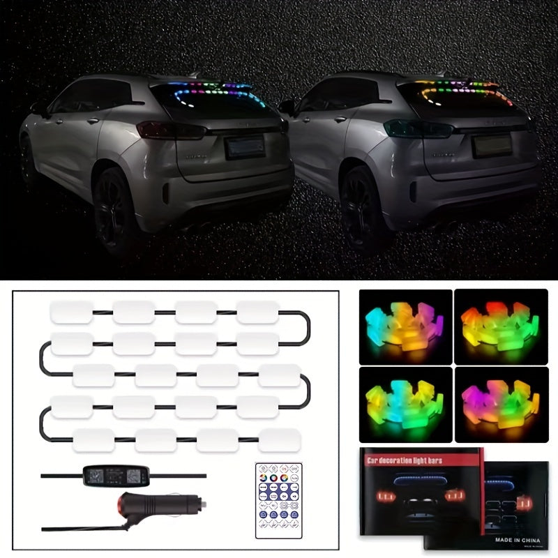 APP Remote Control Dual Control Car Atmosphere Lamp Interior Car Led Lights With Remote Music Sync Color Change RGB Rear Window Car Lighting Chasing Snake Streamer Rhythm Led Lamp With Car Charger 12V