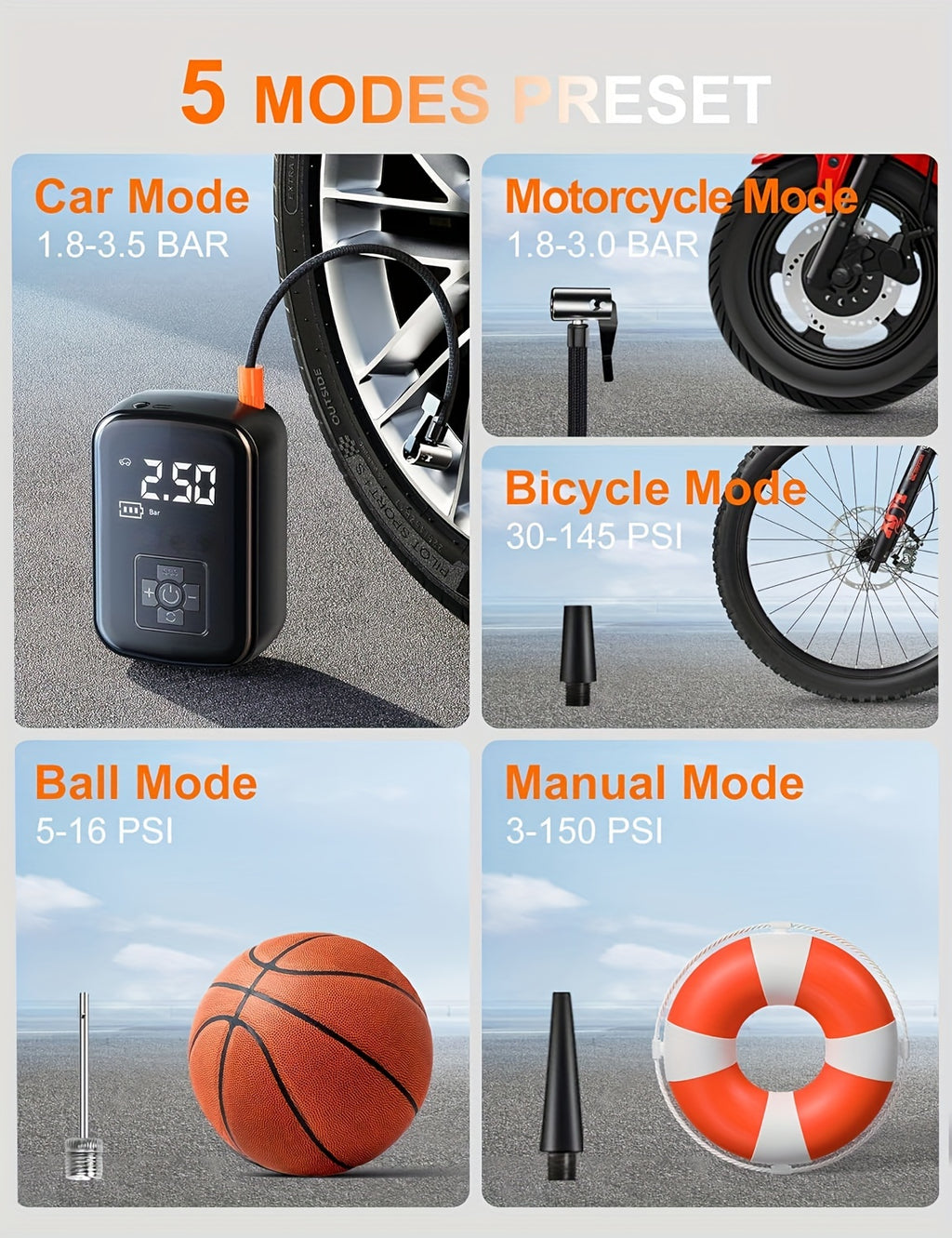 [Portable Car Air Compressor] A Portable Car Air Compressor with a Wireless Handheld Pump And Light, Suitable for Inflating And Compressing Tires of Cars And Motorcycles