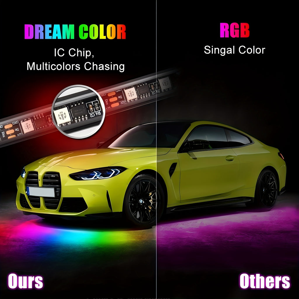 4pcs RGB Car Super Bright Universal Light Bar, Car LED Bottom Light Neon Light With App Dynamic RGB Color Change, Music Mode, Wireless Remote Control, Car Base Glow Light Bar, LED Light Base Glow Kit