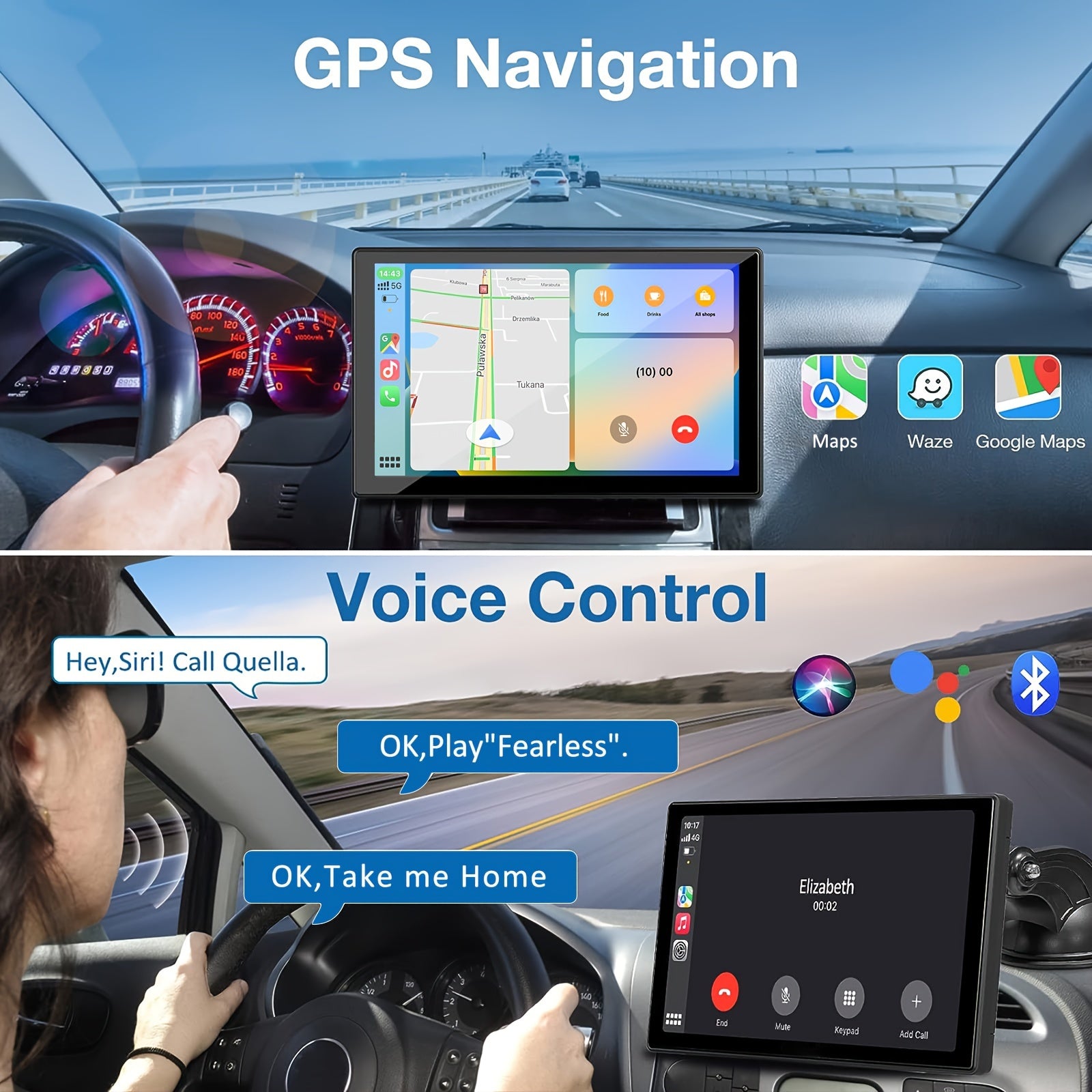 9 Inch Wireless Car Stereo Compatible With Car Play And Android Auto, 9 Inch HD Portable BT Car Play Touch Screen For Car, Backup Camera(Optional), Car Play For All Cars, GPS Navigation, Car Audio Receivers With BT, Airplay,