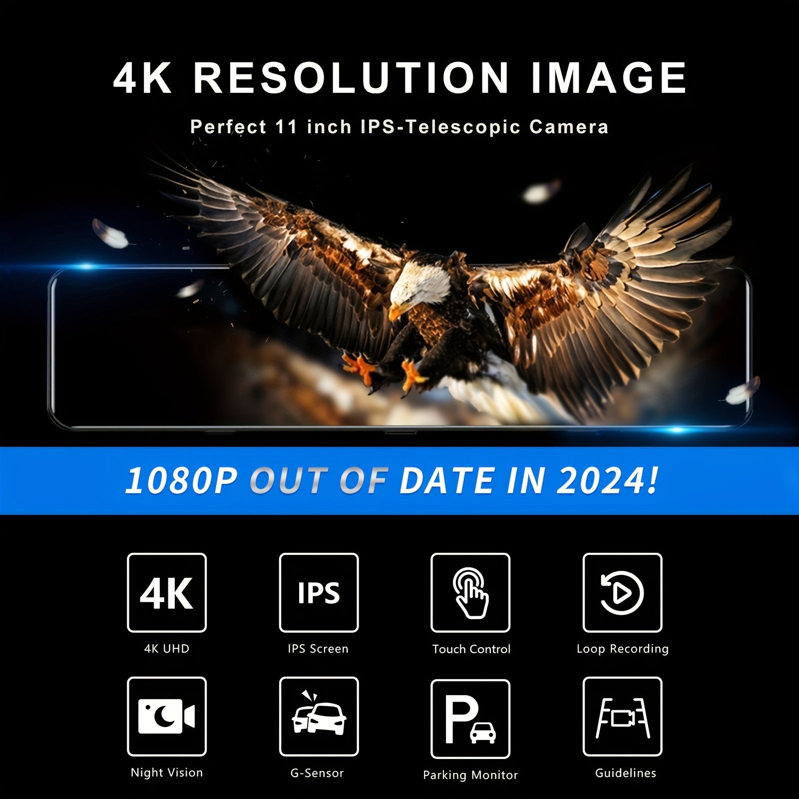 4K Mirror Dash Cam Front And Rear, Rearview Mirror Camera For Cars & Trucks With 11" IPS Touch Screen, Backup Camera With Type-C, Starvis Sensor