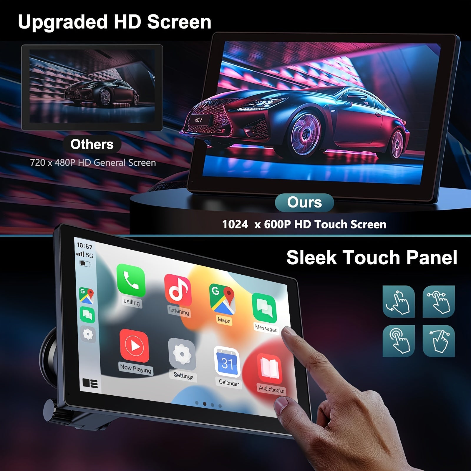 Car Play And Android Auto, 9-inch Portable Car Play Screen With 1080p Backup Camera, Car Audio Receiver With GPS Navigation,, Mirror Link For All Vehicles Free Hands Safe Driving