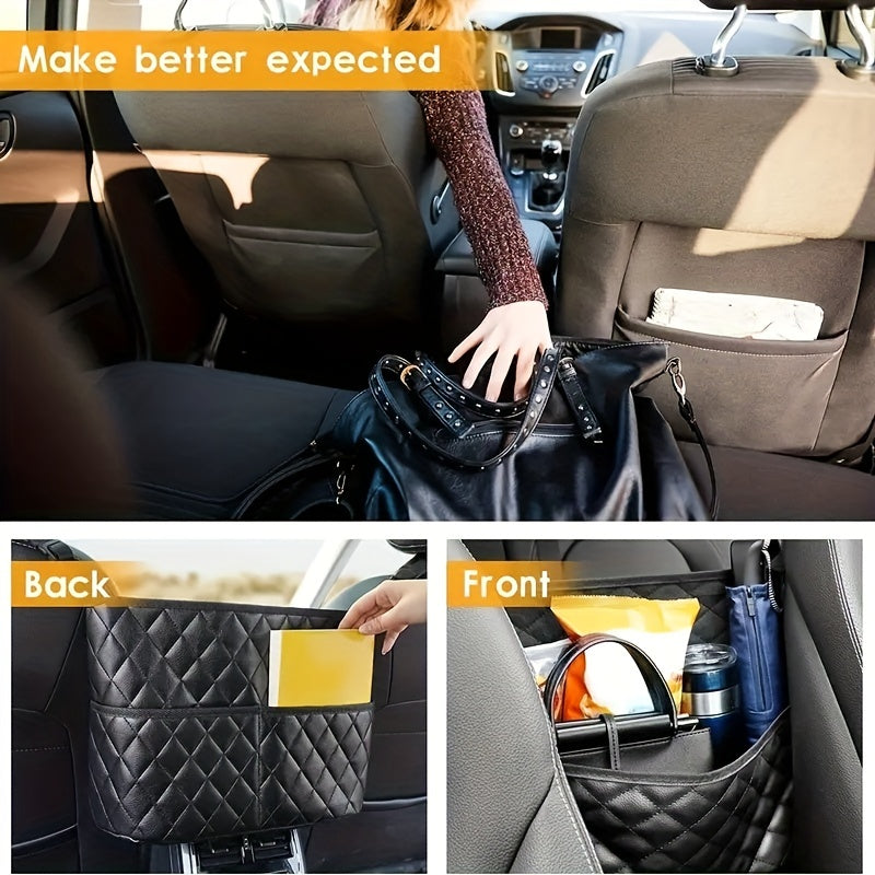 Car Purse Handbag Holder Between Seats, Car Seat Back Organizer With 3 Pockets, Large Capacity Storage Bag