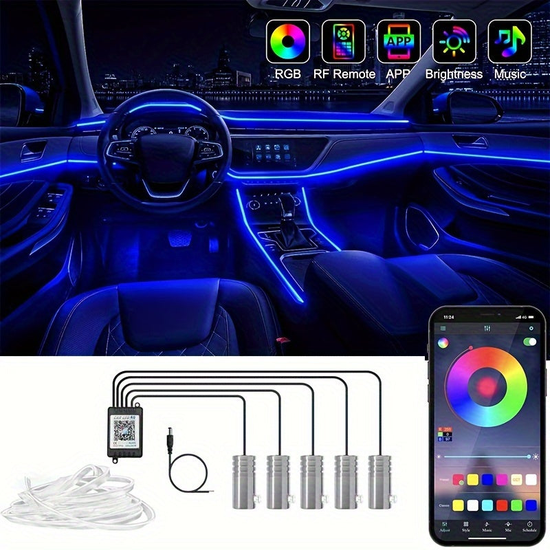 Interior Car LED Strip Lights APP Control, 5 In 1 RGB 16 Million Colors Ambient Lighting Kit With 236 Inches Fiber Optic, Music Mode Inside Car Lighting Accessories, Car Led Lights Interior, Ambient Lighting Car 5V-24V