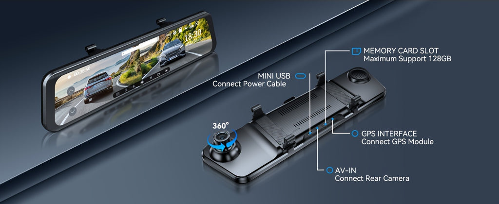 2K UHD Mirror Dash Cam With Backup Cam, AZDOME PG17 12'' Touch Screen Camera for Cars, Front 170° and Rear 150° Wide Visual Angle, Split Screen View Built WiFi, Super Night Vision, Parking Assistance, GPS, WDR, 64G Card Inc