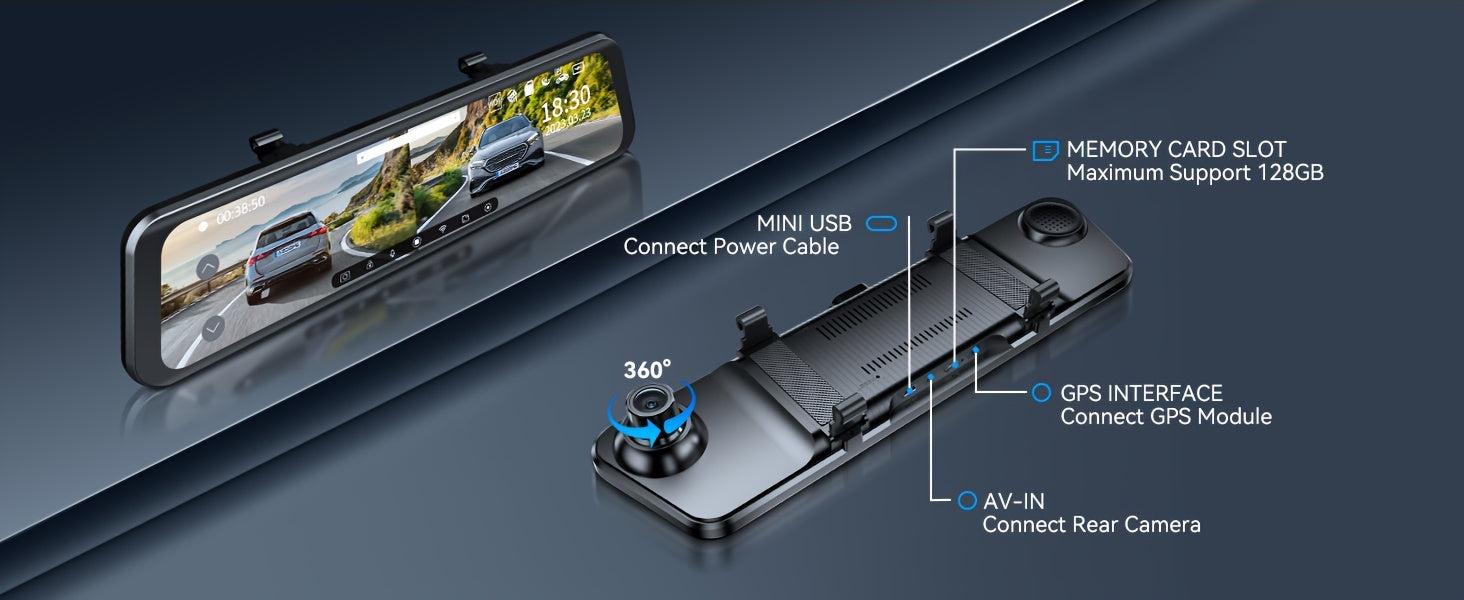 2K UHD Mirror Dash Cam With Backup Cam, AZDOME PG17 12'' Touch Screen Camera for Cars, Front 170° and Rear 150° Wide Visual Angle, Split Screen View Built WiFi, Super Night Vision, Parking Assistance, GPS, WDR, 64G Card Inc