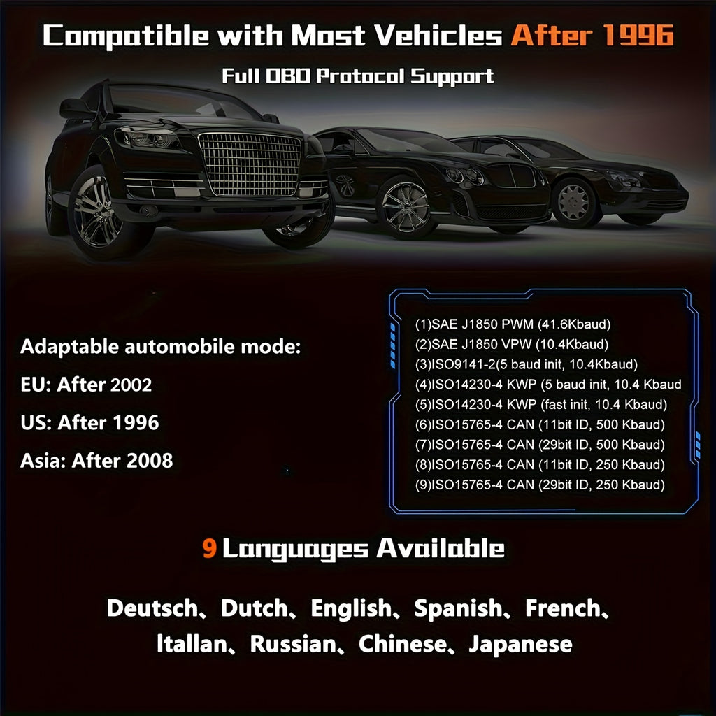 Car OBD2 Diagnostic Scanner Code Reader Engine Fault Code Reader Scanner Can Diagnose Scan Tool For All OBD II Protocol Cars Since 1996, Read Code Erase Code Battery Test Data Stream