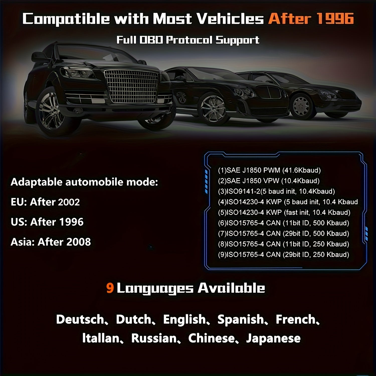 Car OBD2 Diagnostic Scanner Code Reader Engine Fault Code Reader Scanner Can Diagnose Scan Tool For All OBD II Protocol Cars Since 1996, Read Code Erase Code Battery Test Data Stream