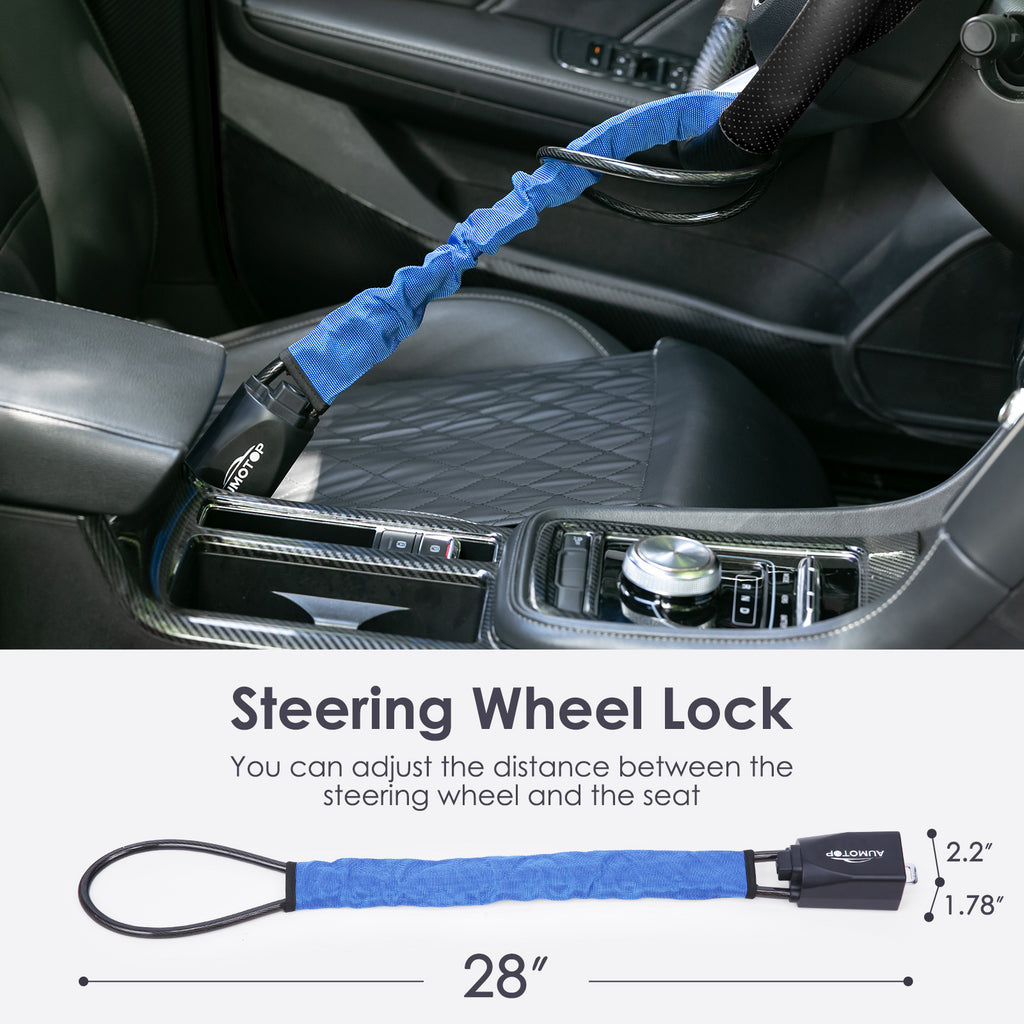 Steering Wheel Lock Universal Seat Belt Lock Anti-Theft Locking Device with 3 Keys for Car SUV Van Golf Cart Truck Black
