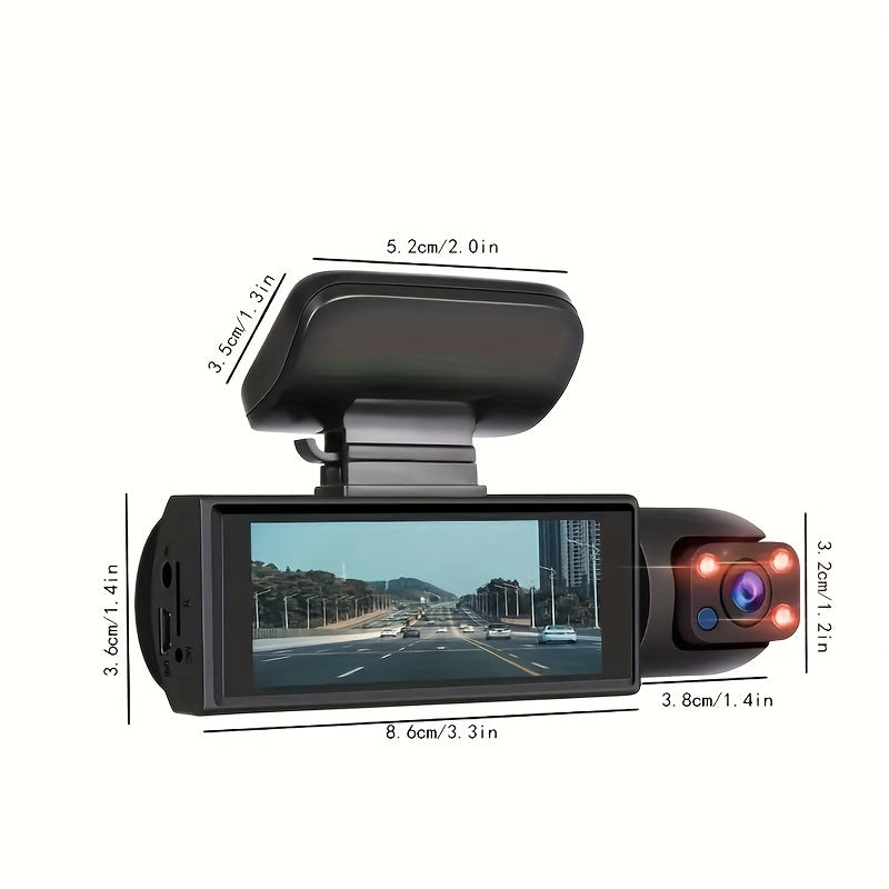 [1080P Dual Camera Dash Cam] 1080P Dual Camera Dash Cam with IR Night Vision, Loop Recording, Wide Angle Lens - 3.16 Inch IPS Screen, 32GB SD Card Optional