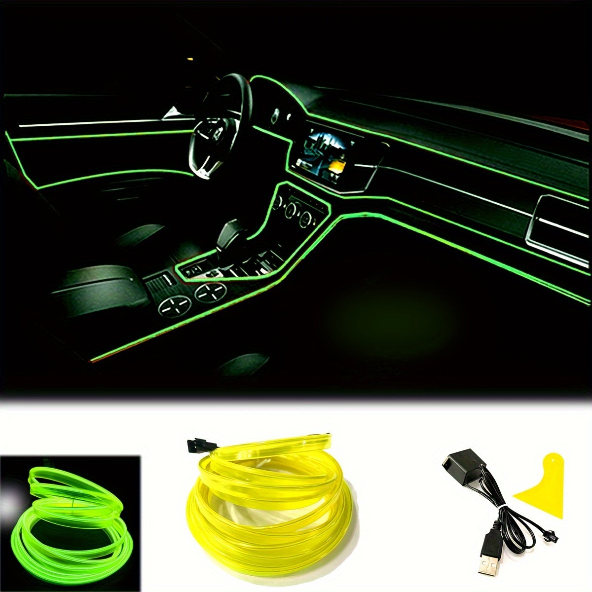 El Wire Pink  Interior Car LED Strip Lights, 10M Neon Wire USB 5V with Fuse Protection for Automotive Car Interior Decoration with 6mm Sewing Edge