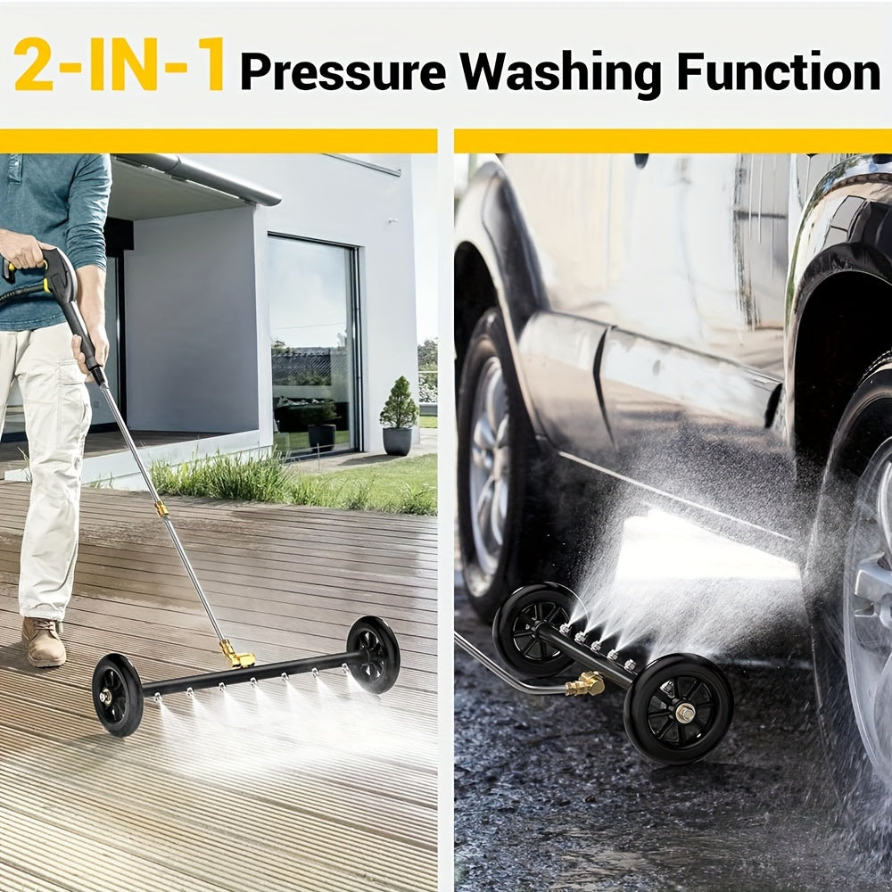 2-in-1 High-Pressure Washer with Water Broom, 22" Metal Base - 4000psi Electric Pressure Washing Machine Attachment with Quick Connect Pivot Coupler & 3 Extension Wands for Efficient Car & Surface Cleaning, Car Cleaning Tool|