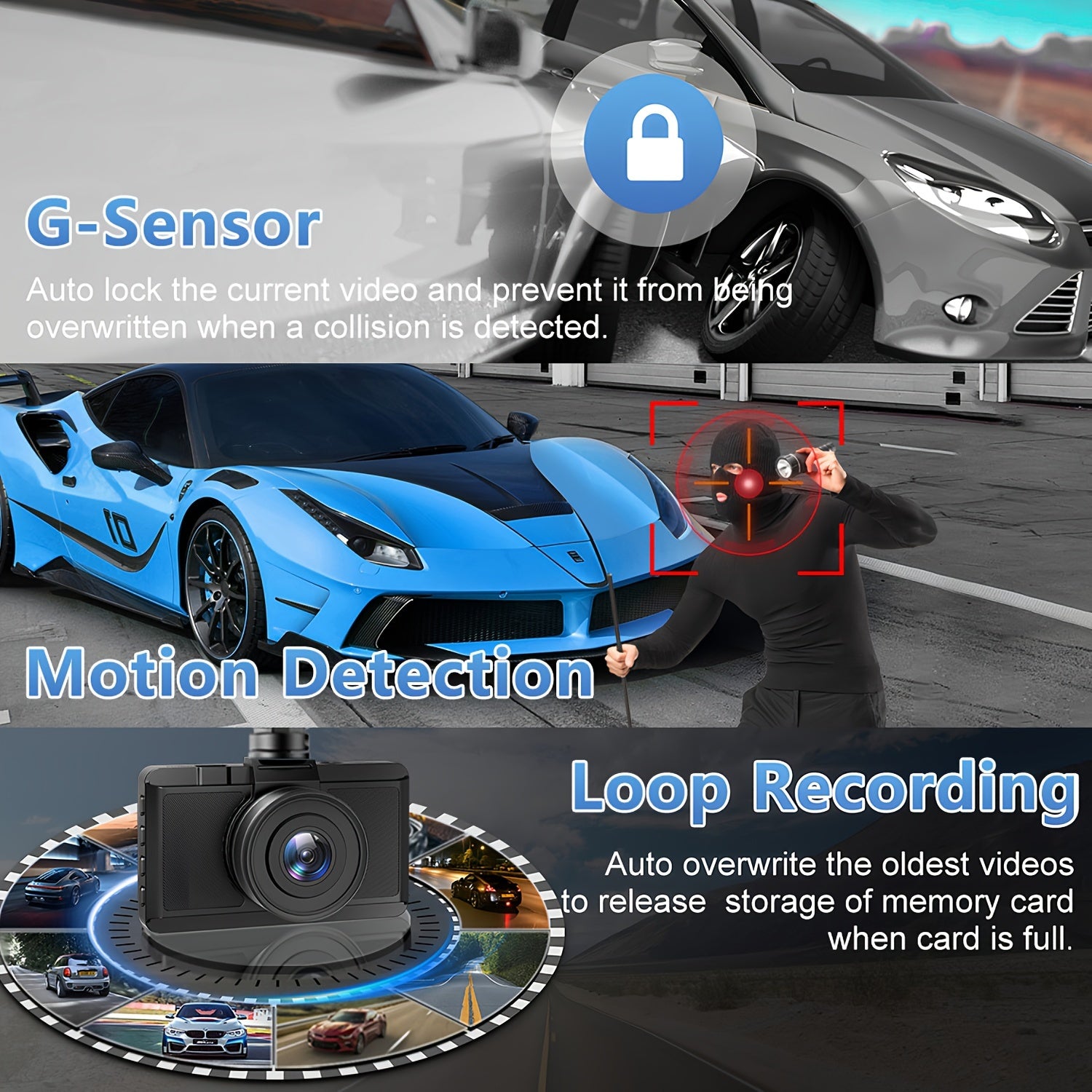 Dash Cam Front And Rear Camera, 3Inch Screen WiFi Dash Cam, 2.5K+1080P Dash Camera For Cars, Dashboard Camera With Free 64GB SD Card, Type-C Port, Parking Monitor, Super Night Vision