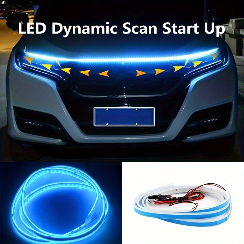 Car LED Hood Light Universal Flexible Scan Light Strip Car Decoration Atmosphere Light Ambient Atmosphere White Ice Blue