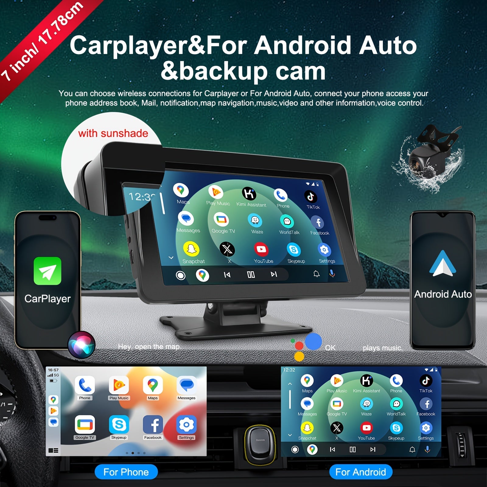 10.26 Inch/26.16cm Portable Wireless Carplayer Screen, Wireless Android Auto Car Play Car Radio, WiFi Video, Car Audio Receivers GPS Navigation Mirror Link, Double B&T, FM, Siri, Mp5 Player, Optional Backup Camera