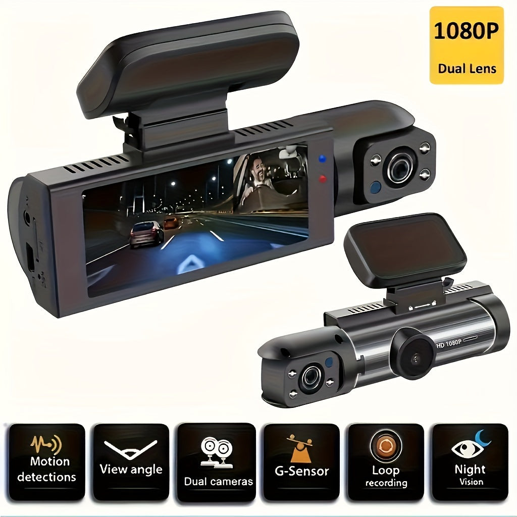 1080P Dual Camera, Dash Cam For Cars, Front And Inside, Car Camera With IR Night Vision, Loop Recording, Wide Angle Car DVR Camera With 3.16 Inch IPS Screen, Dual Lens Car Dashboard Video Cam