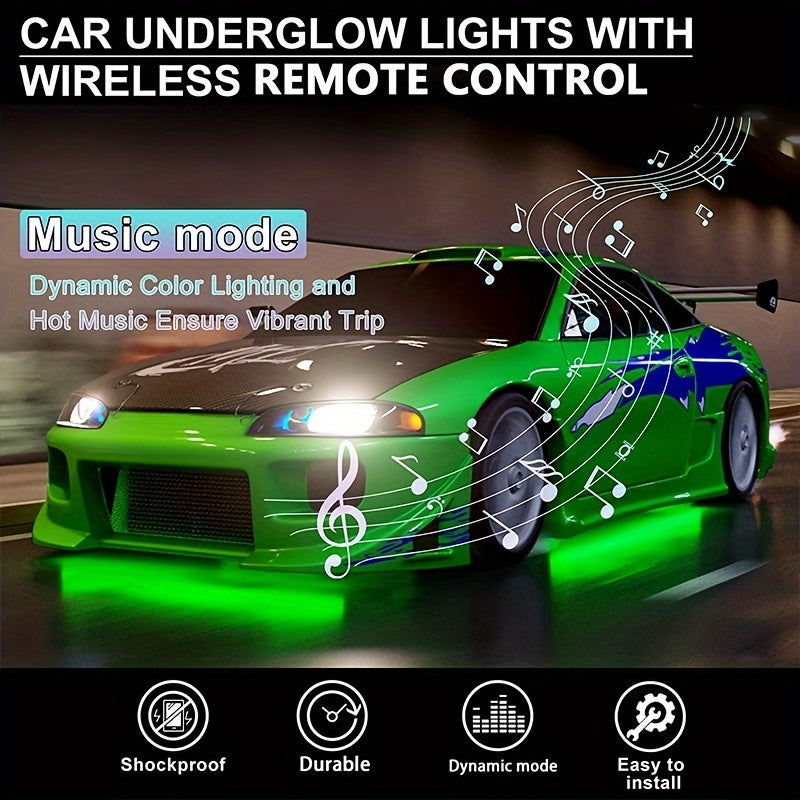 [RGB Car LED Lights] 4pcs RGB Car LED Light Strips - Universal Car LED Base Lights with APP, Music Mode, Wireless Remote Control - Car Decorative Light Strips for Camping, Travel, LED Christmas Light