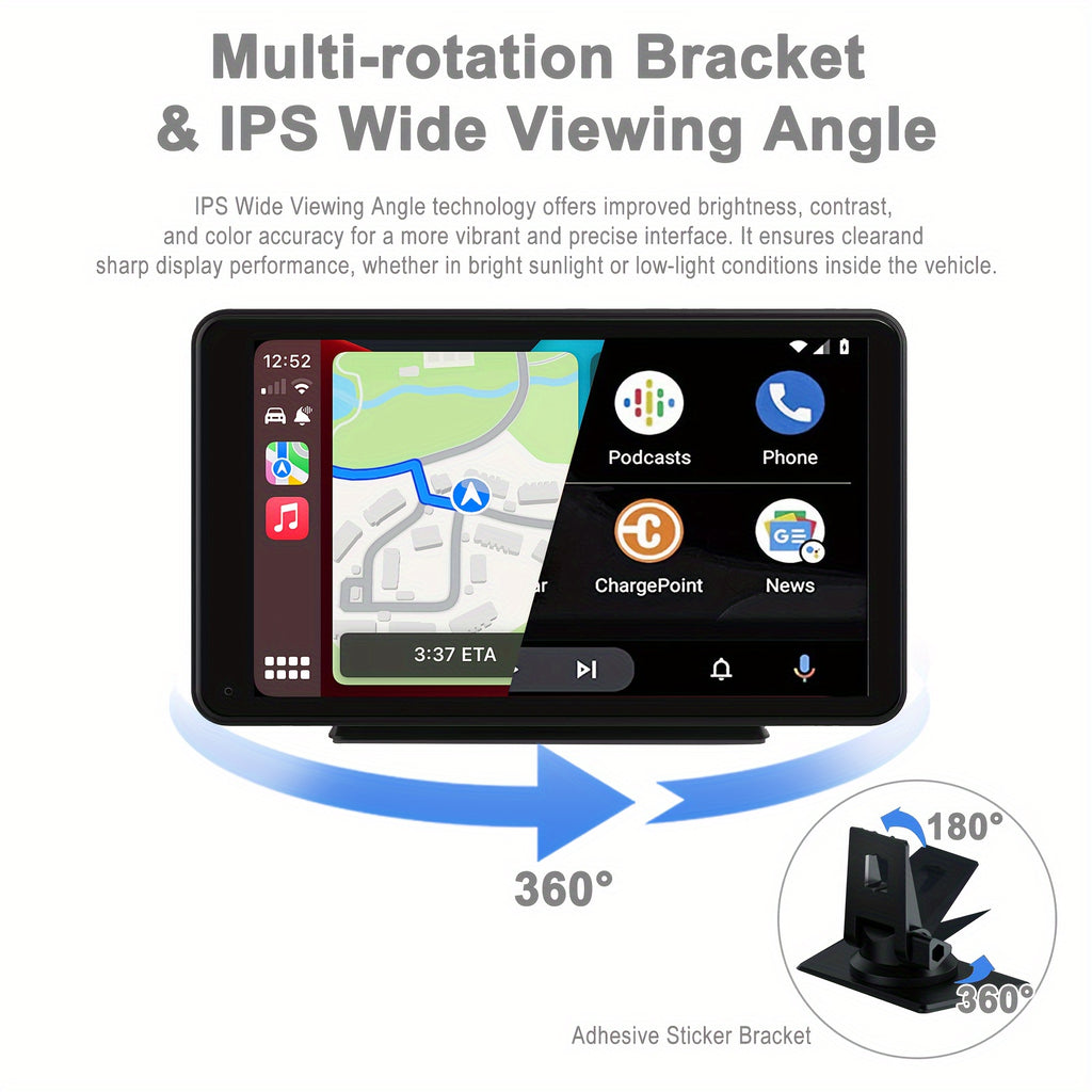 Plimpton, 2024 Car Navigation System Portable, Car Touch Screen Android&carplay, Carplay Screen For Car Portable 7 Inch, Wireless Car Play, Multimedia, Voice Control, BT, Mirror Link, Suitable For All Vehicles, Cars, Trucks,