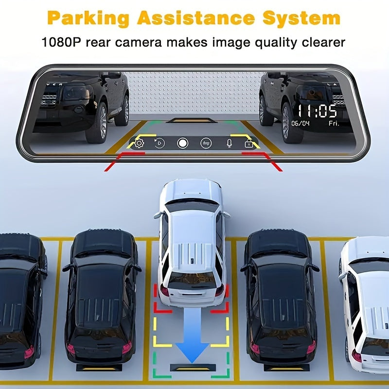 1080P HD 9.66 Inch; Mirror Dash Cam Front And Rear, With Touch Screen/ G-sensor/Night Version/ Loop Recording, 32GB Card Optional.